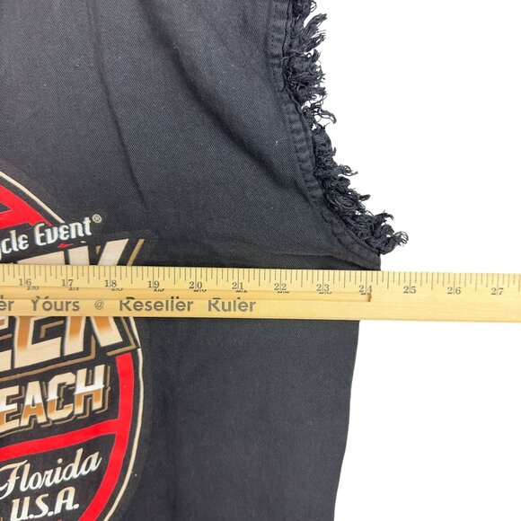 2017 Bike Week Daytona Beach Cutoff  Shir Ment XL Black Frayed Biker Vest - Picture 8 of 9
